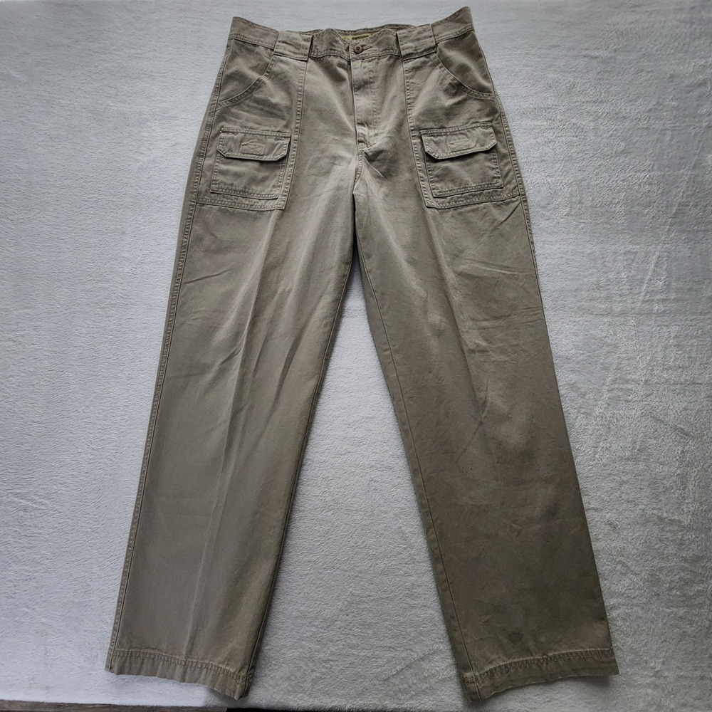 Cabela's 7-Pocket Hiker Pants Mens 36x32 Khaki Cargo Canvas Outdoor Workwear